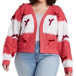 Mighty Fine Pink Bowtie Cardigan Sweater Size XS NWT